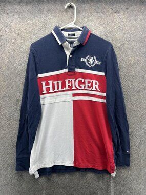 Tommy Hilfiger Polo Shirt Mens Small Multicolor Colorblock Rugby Long Sleeve